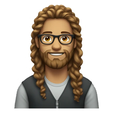 Young man with long curly hair and full beard wearing glasses sticker