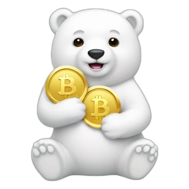 white bear with gold coin in hands sticker
