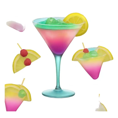 Bluish green cocktail with pink and yellow sticker