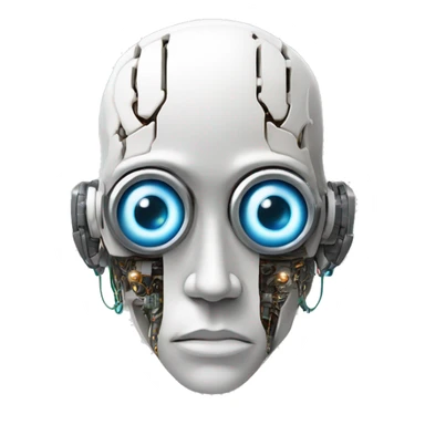 Flat white plating on cyborg head with  one artificial eyeball, circuitry, goateer sticker