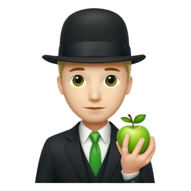 homme en costume chapeu melon aven avec une pomme verte qui cache son visage  sticker