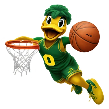 University of Oregon Duck mascot dunking a basketball sticker