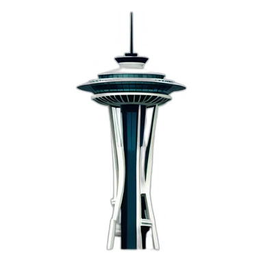 Seattle Space Needle tower 🗼, clean and minimalist design, iconic design. Distinctive spire and futuristic appearance. iOS emoji style. sticker