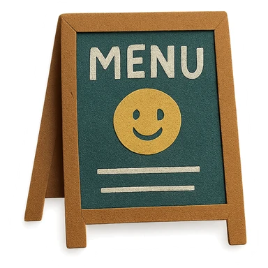 small café chalkboard menu with smiling face doodle, hand-drawn pastel sticker