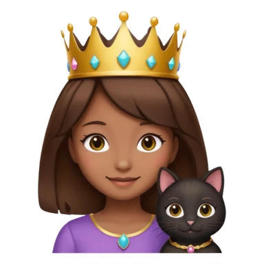  black cat kawaii brown hair girl with crown sticker