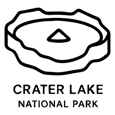 Crater Lake National Park, stylized outline of the caldera with the lake and Wizard Island, minimal color, clean lines sticker
