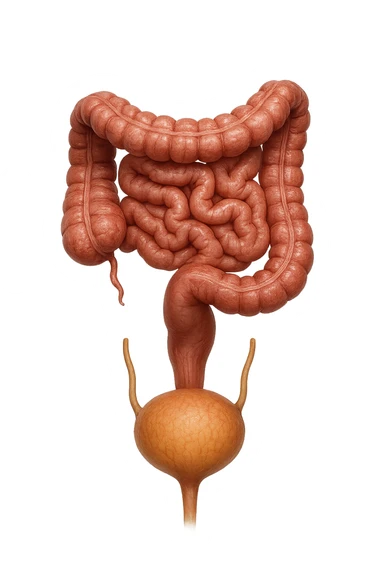 intestino e vescica anatomici realistici solo collegati verticalmente, iperrealistico 4k sticker