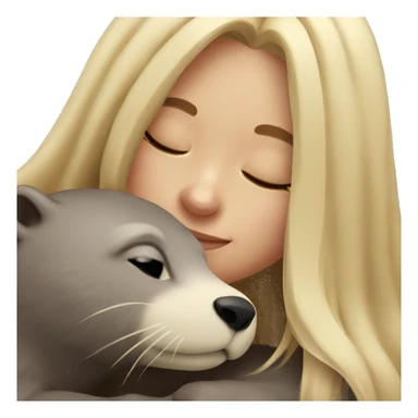Blonde long haired woman cuddling an otter sticker