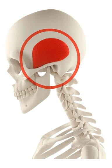 focus su muscolo temporale illuminato con un cerchio sticker