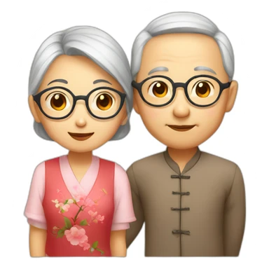Old Chinese couples wear glasses kissing each other sticker