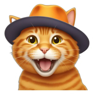 orange cat laughing out loud wearing big hat sticker