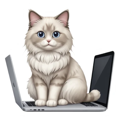 Cute ragdoll cat on a laptop. Should sit on top of the laptop, cat is way bigger than the laptop. Could walk on the laptop or sit sticker