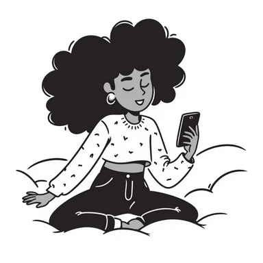 Brown-skinned teenage girl with curly black hair lying on bed looking at cellphone, heavy makeup, big lips, tight crop top, hoop earrings, choni style urban clothing sticker