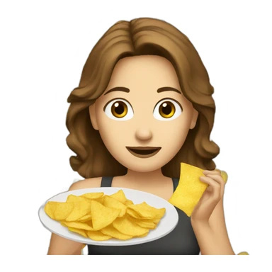 white woman brown hair eating salsa and chips sticker