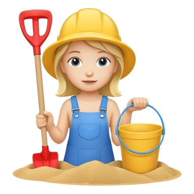 kid girl with toy sand bucket and shovel sticker