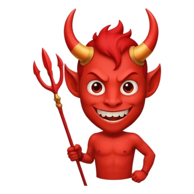 Red devil with short horns and trident, grinning mischievously sticker