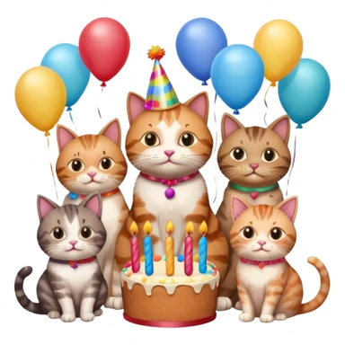 3 cats and a kitten at a birthday party sticker