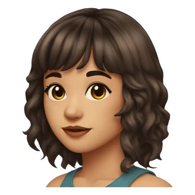 a 26 years old girl with dark brown hair with res ombre bangs, dark brown eyes sticker