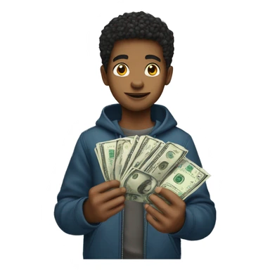 multi-racial boy holding dollar sign sticker