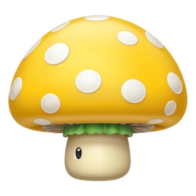 Mario Mushroom with yellow cap and white spots, rounded and shiny, simple and cute, no text sticker