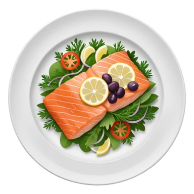 salmon salad served on a flat plate sticker