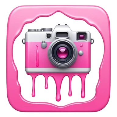 Pink liquid dripping over a camera sticker