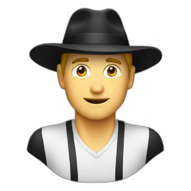 White man with black hat and smell cheese sticker