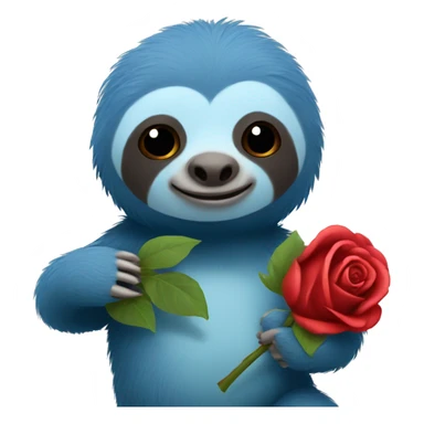 Blue sloth holding a rose toy sticker