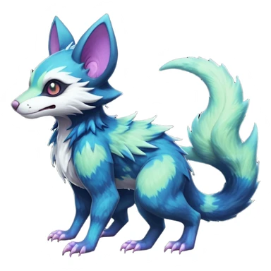 Realistic Sharp mossy elemental detailed Colorful translucent luminescent glowing Trico-Noibat-batty-Sergal-Furret-Ferret-Wolverine-Vernid-furry-fursona-fusion-Fakemon-animal-hybrid-creature, full body sticker
