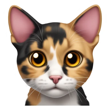 curious calico cat with pink nose, Mostly black markings on her head and a little orange markings on her left eye,gazing forward sticker