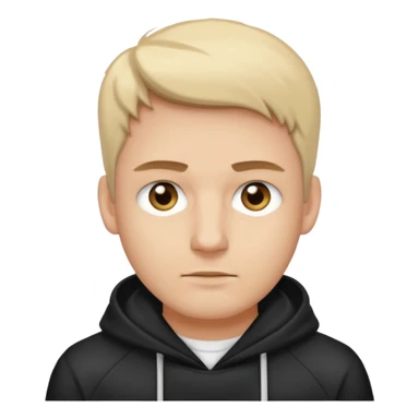 Crea un hombre alto, blanco, rubio, con ojos café claro, con músculos, camisa blanca con una sudadera negra, alto y guapo sticker