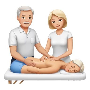 Older white man giving older white Woman a massage sticker