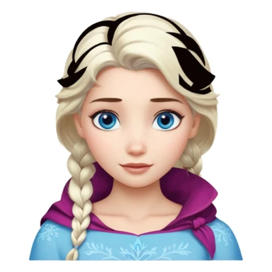 Кинематографический реалистичный портрет Эльзы с реалистичной текстурой кожи, мягким естественным освещением и изящно детализированными платиново-русыми волосами Её  выразительные голубые глаза излучают уверенность, спокойное выражение. Портрет отличается мягким чарующим сиянием с прохладной sticker