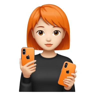 Asian girl with short hair girl holding iphone 17 pro orange sticker