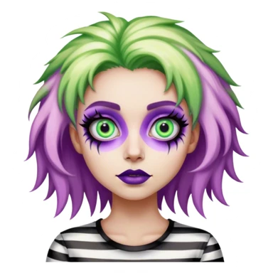 Psychedelic colored beetlejuice girl with large glistening eyes sticker