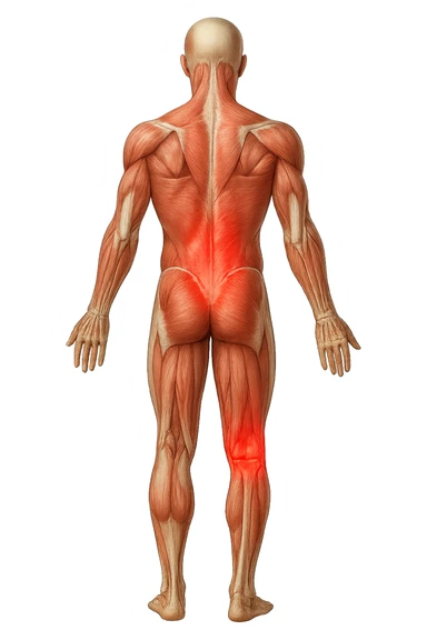 corpo umano anatomico con mal di schiena e al ginocchio, iperrealiùstico 4k sticker