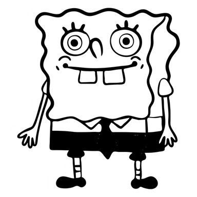 SpongeBob SquarePants, yellow square sponge character with big eyes, gap-toothed smile, wearing brown square pants, white shirt with red tie sticker