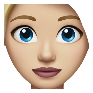 a woman with freckles, blue eyes, light skin, blonde hair and dark roots, pink lips. black clothes. sticker