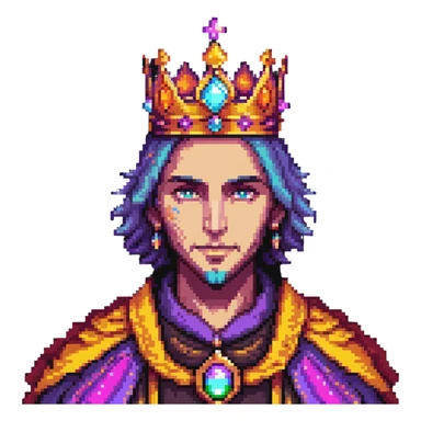 powerful human mage with detailed face and crown, surrounded by vibrant colorful aura sticker