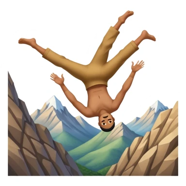 apple style emoji of a man in mid-air, head over heels, falling past a mountain sticker