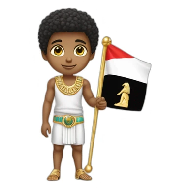 A boy wearing a gold chain and a Jordan coccyx and holding the Egyptian flag  sticker