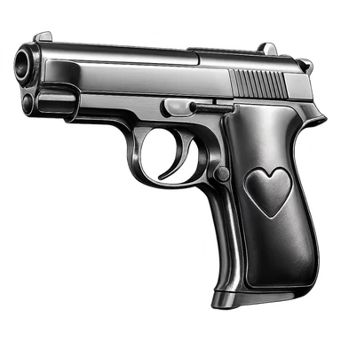 purple heart pistol, chrome style, shiny metallic reflections sticker