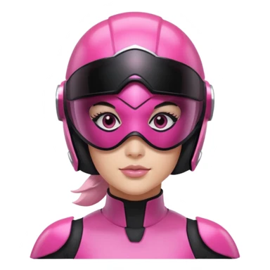 pink power ranger, woman emoji, with helmet on, black visor eye protection, black, power ranger helmet, black visor power ranger helmet pink sticker
