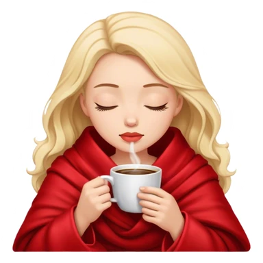 girl inside a red blanket sipping coffee eyes closed sticker