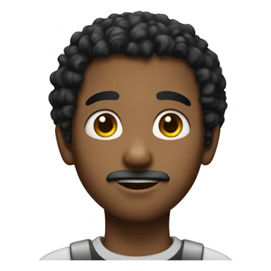 Boy with balck curly hair and a tiny beard sticker
