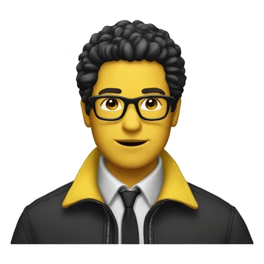 a guy with white skin in a yellow jacket wearing black glasses with hair styled sticker