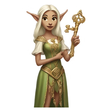 an elf woman login holding a big key sticker