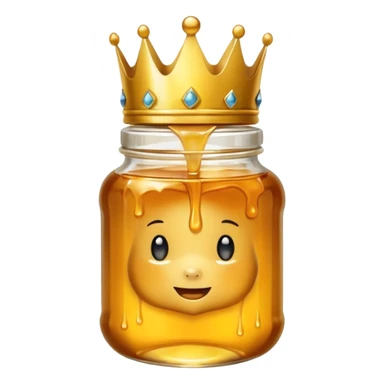 Honey jar filled with golden thick honey with a crown on top sticker
