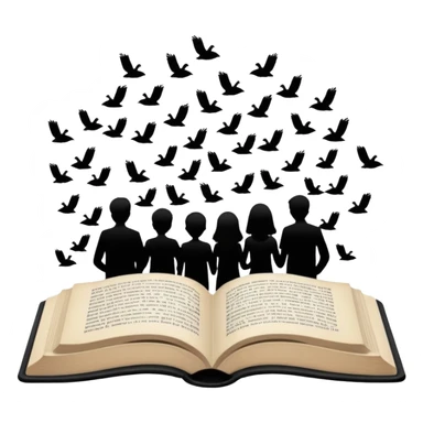 open book with people silhouettes above it sticker
