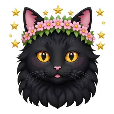 black cat with flowers and star sticker